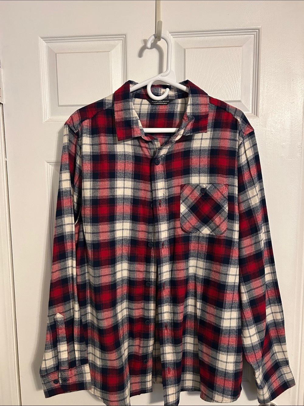 Alpine Design Soft Red, FLANNEL, Navy & White Plaid Button-Down Shirt